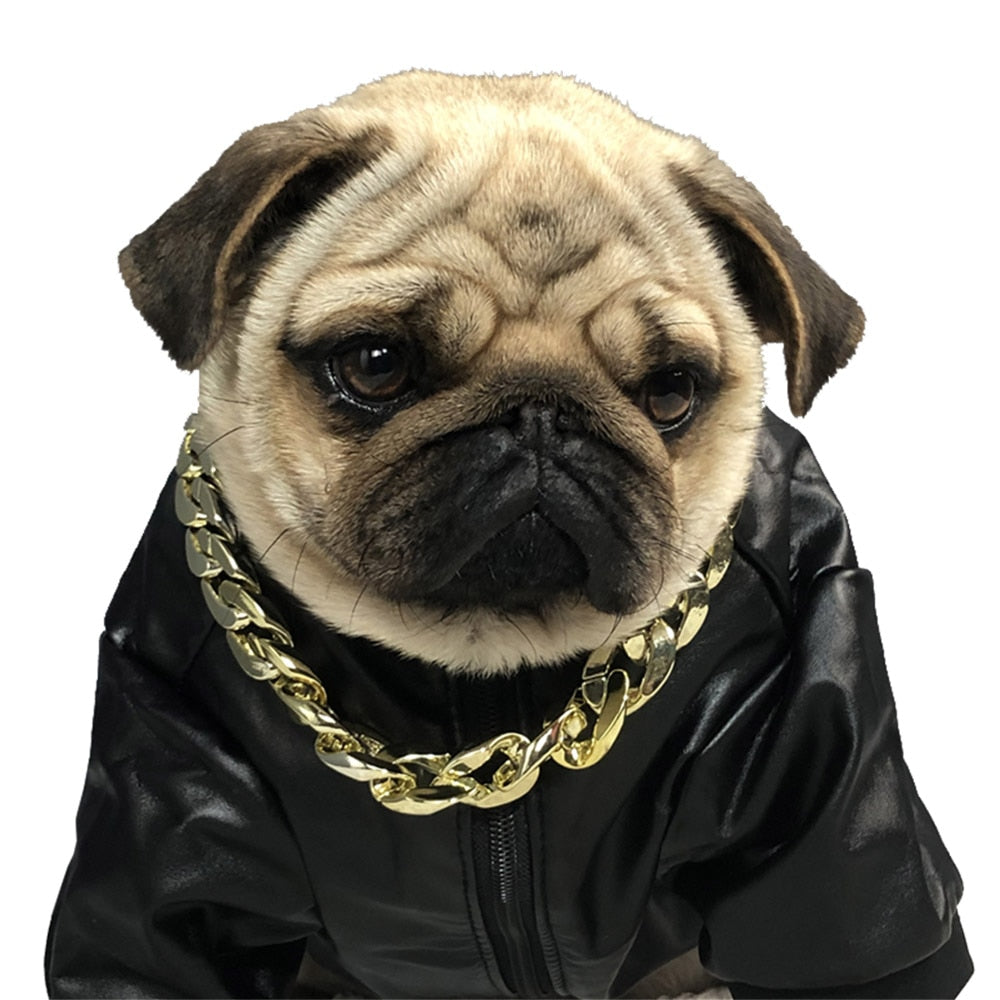 Pet Cat Dog Chain Gold Plated Necklace French Bulldog Pug Quick Release Pinch Collar Funny Disguise Photo Props Pet Accessories