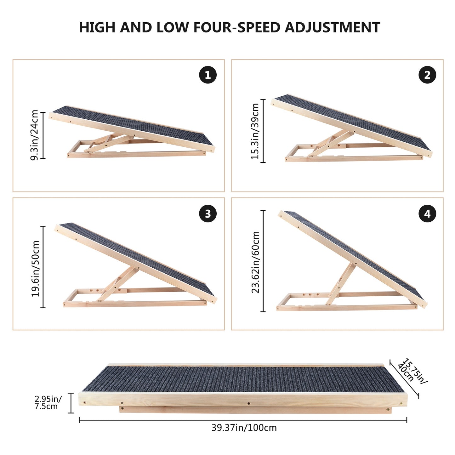 Portable Dog Car Step Stairs Ramp Ladder Support Up To 110lb Non-Slip Carpet Surface Adjustable Heights Pets Ramp For Dogs Cats