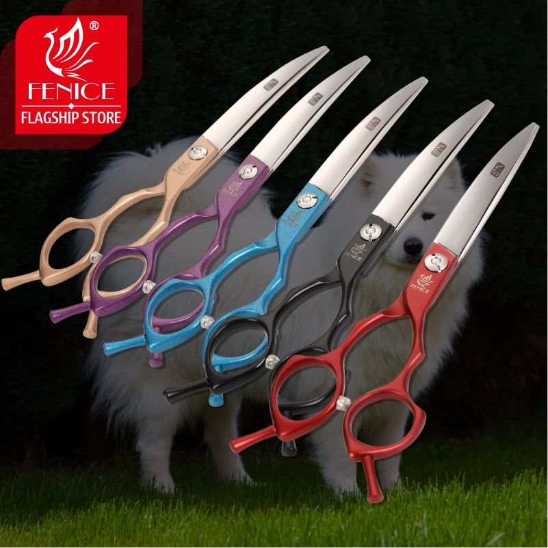 Fenice 6.5/7.0 inch Colorful Professional Pets Grooming Scissors Curved Dogs Hair Cutting Shear Japan 440C