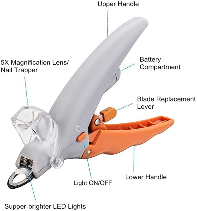 Dogs Pet Nail Clipper Magnification Dog Nail Scissor Safe Cat Pet Grooming Trimmer Claw Care Tool with LED Light Steal Blades