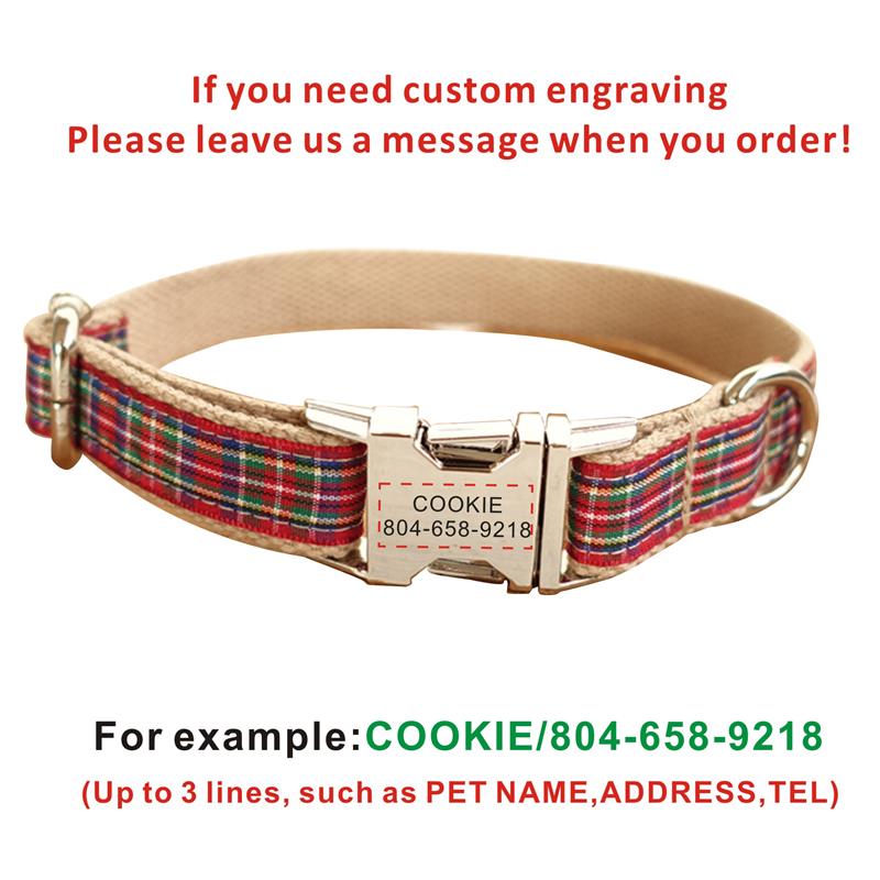 Personalized Pet Collar Scottish Plaid Custom Puppy Cat Name ID Tag Adjustable Collars Lead Leash Set Free Engraving Dog Collars