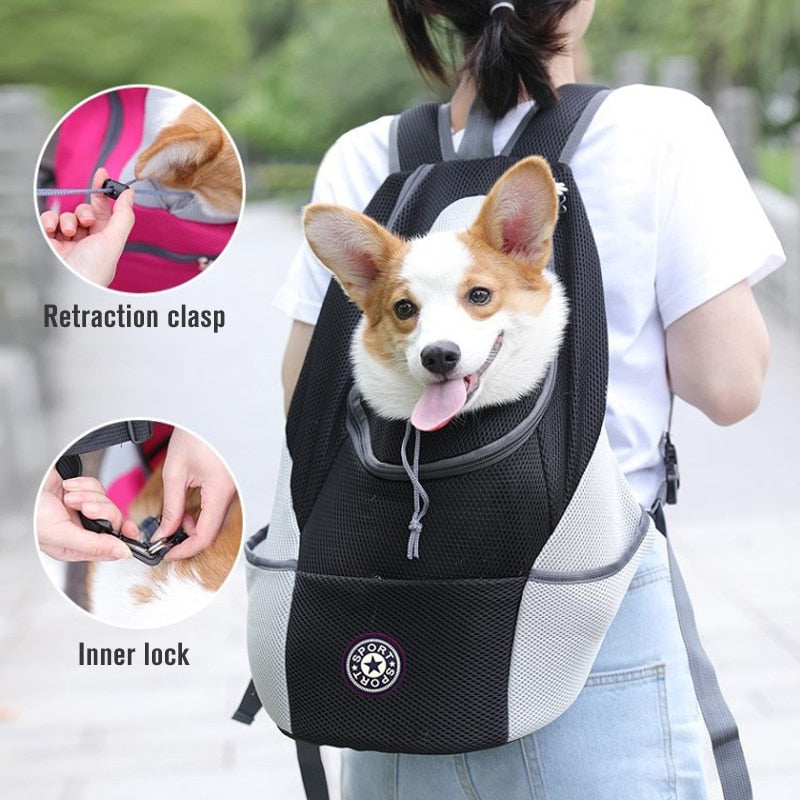 Venxuis New Out Double Shoulder Portable Travel Backpack Outdoor Pet Dog Carrier Bag Pet Dog Front Bag Mesh Backpack Head