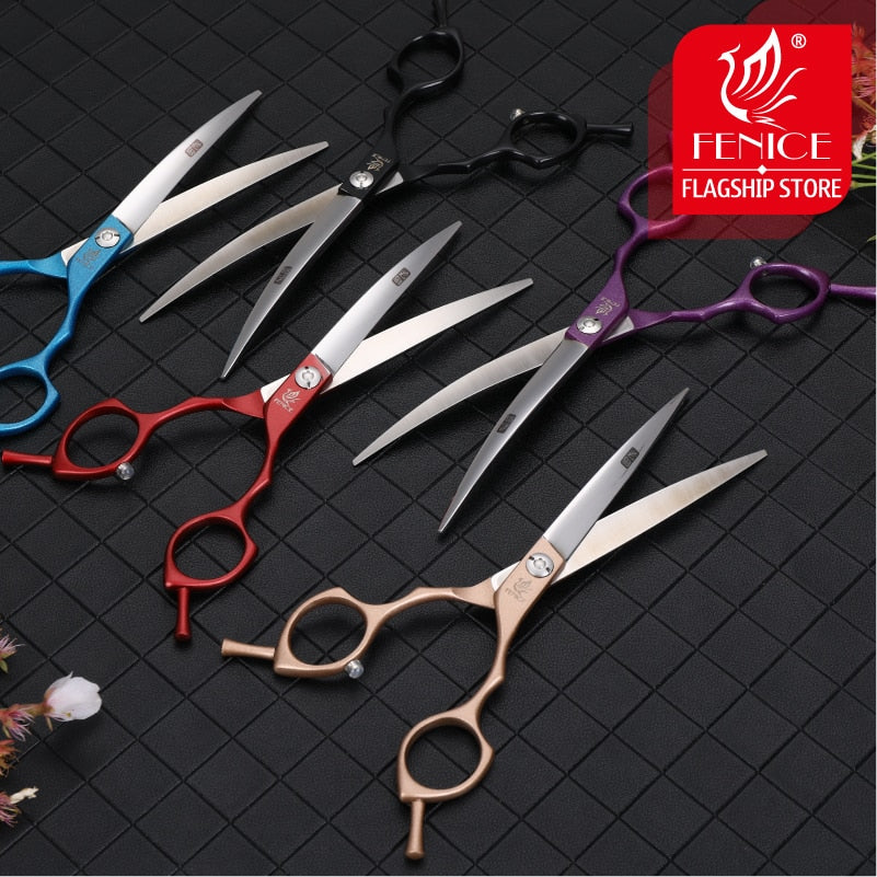 Fenice 6.5/7.0 inch Colorful Professional Pets Grooming Scissors Curved Dogs Hair Cutting Shear Japan 440C