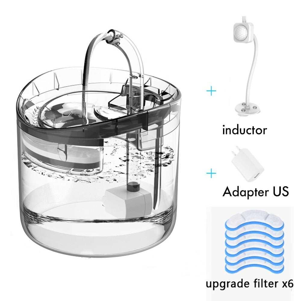 2L Intelligent Cat Water Fountain With Faucet Dog Water Dispenser Transparent Drinker Pet Drinking Filters Feeder Motion Sensor