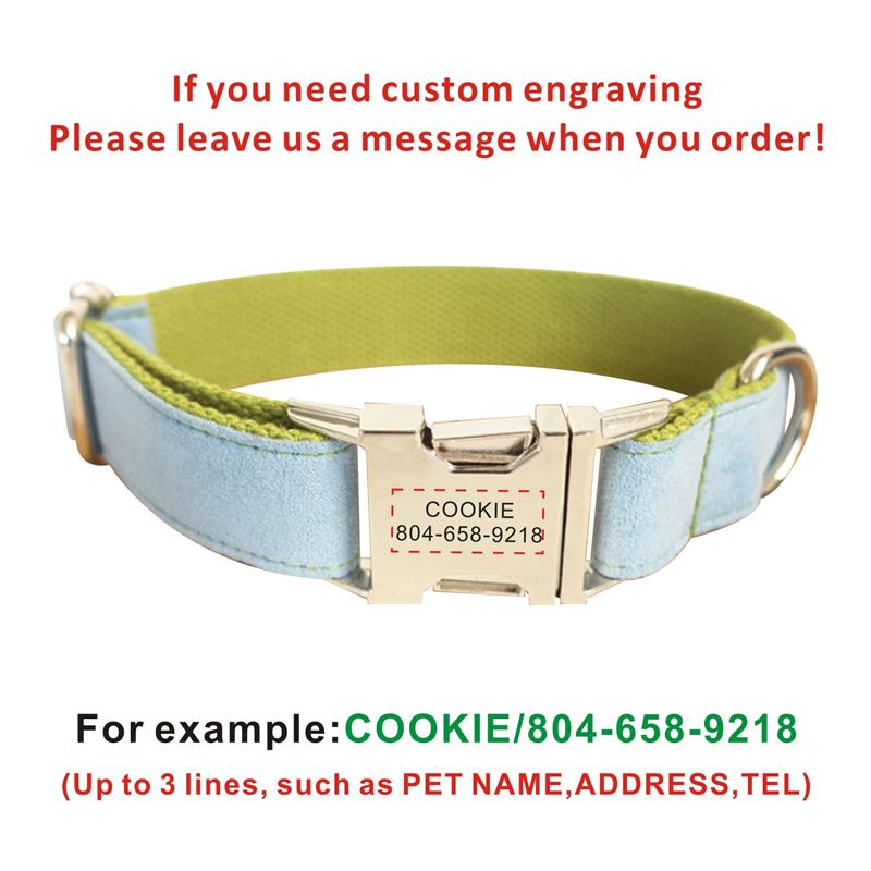 Personalized Dog Collar Customized Pet Collars Free Engraving ID Nameplate Tag Pet Accessory Velvet Puppy Collars Leash Set