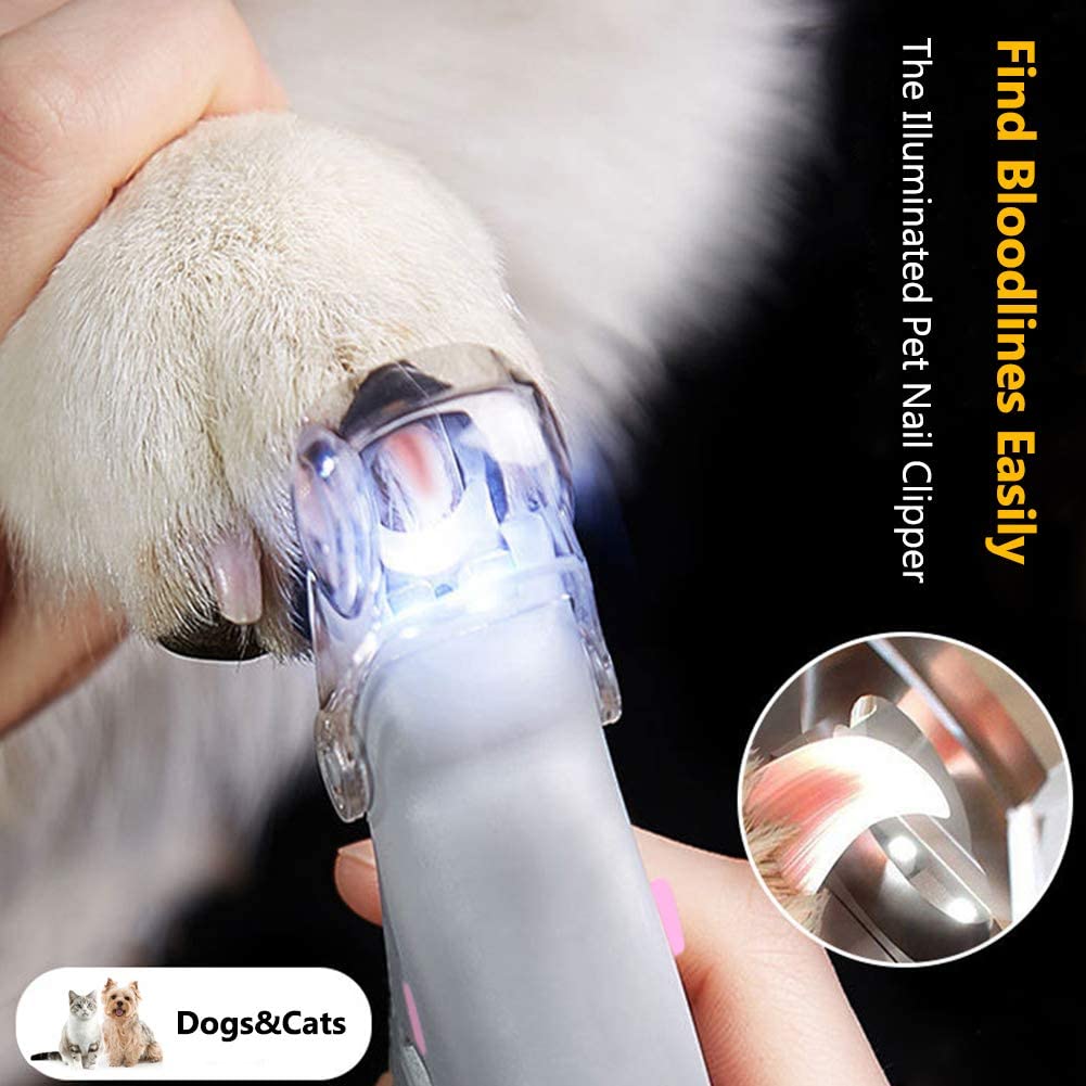 Dogs Pet Nail Clipper Magnification Dog Nail Scissor Safe Cat Pet Grooming Trimmer Claw Care Tool with LED Light Steal Blades