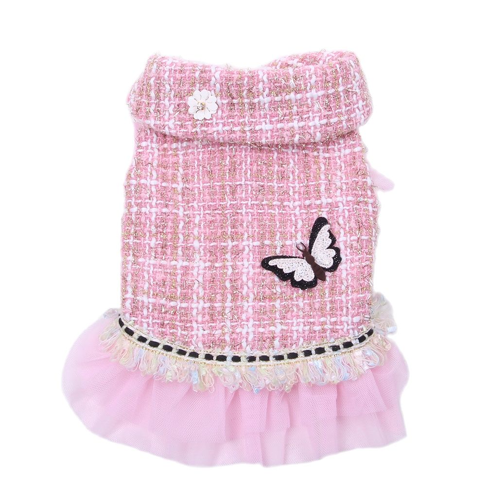 Princess Dog Cat Winter Dress Coat Plaid&amp;Butterfly Design Pet Puppy Hoodie Warm Clothing Apperal