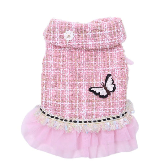 Princess Dog Cat Winter Dress Coat Plaid&amp;Butterfly Design Pet Puppy Hoodie Warm Clothing Apperal